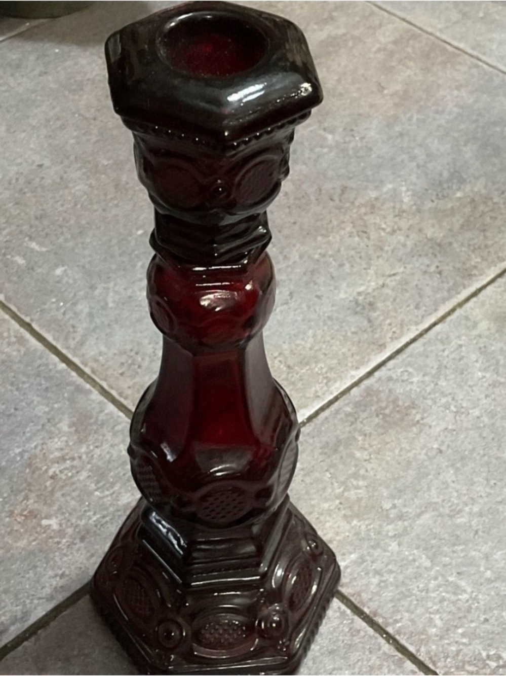 Avon Deep Ruby Red Glass Candlestick Holder